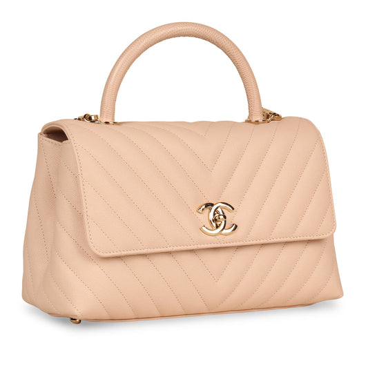 Chanel Pink Chevron Coco Top Handle - Medium Rovelle Bags