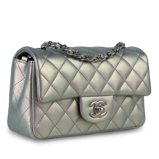 Chanel Mini Rectangular Flap Bag - Iridescent Silver Rovelle Bags