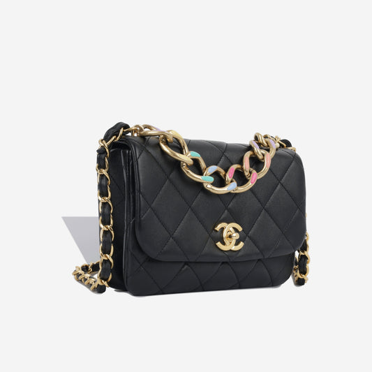 Chanel Seasonal Rainbow Chain Flap - Black Goatskin Ghw Rovelle Bags