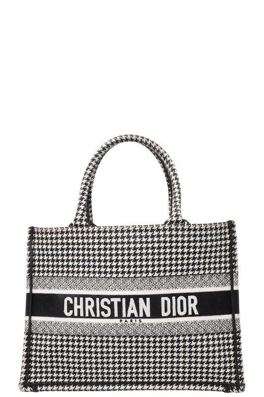 Christian Dior Medium Houndstooth Book Tote Black White Rovelle Bags