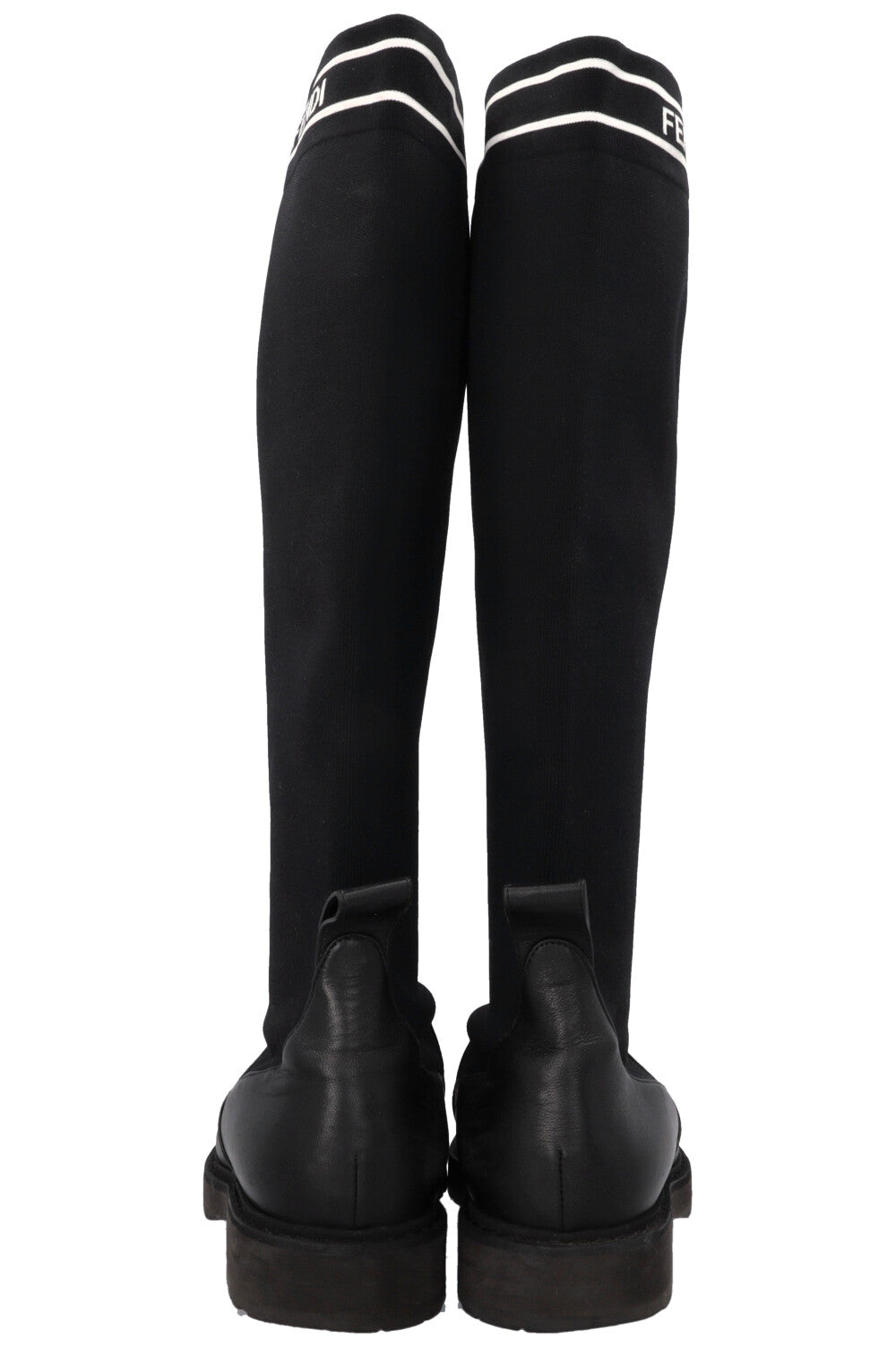 FENDI Logo Sock Knee High Boots Black Rovelle Bags