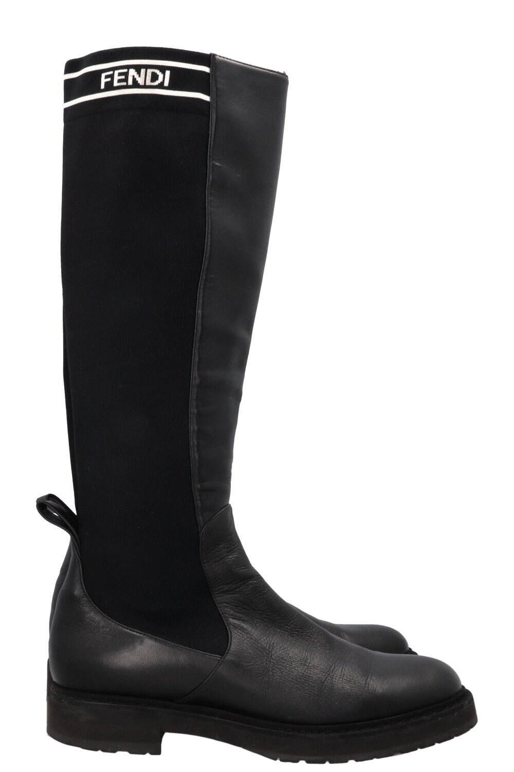 FENDI Logo Sock Knee High Boots Black Rovelle Bags