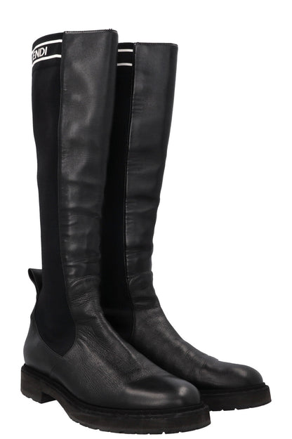 FENDI Logo Sock Knee High Boots Black Rovelle Bags