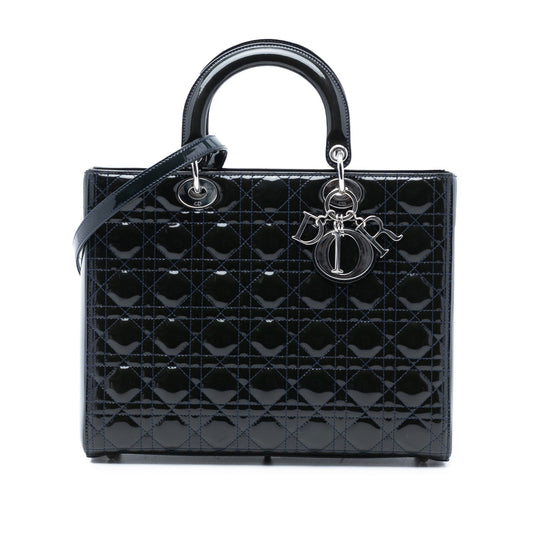 Blue Dior Large Patent Cannage Lady Dior Satchel Rovelle Bags