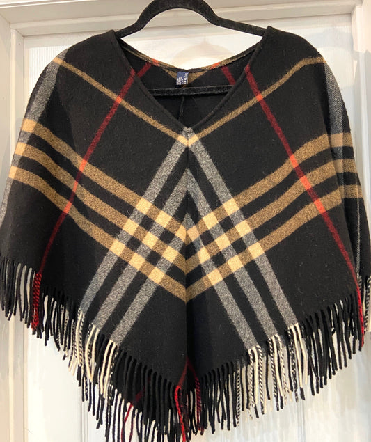 BURBERRY CHECK WOOL PONCHO CAP