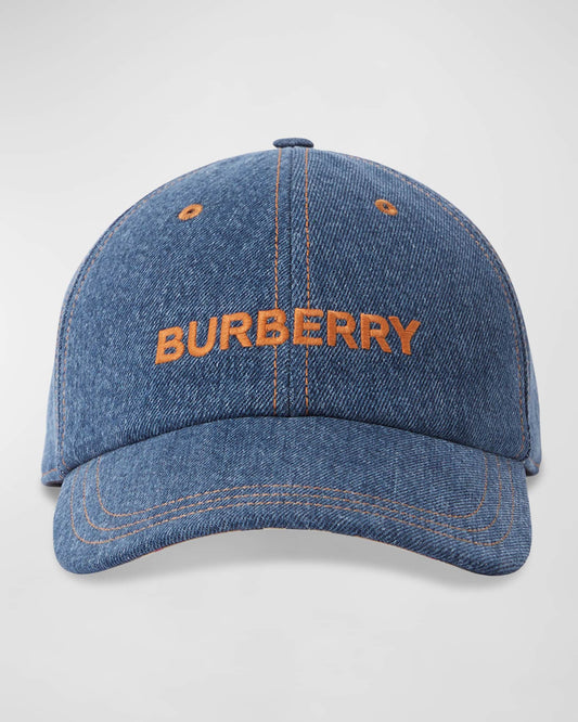 BURBERRY EMBROIDERED LOGO DENIM BASEBALL CAP