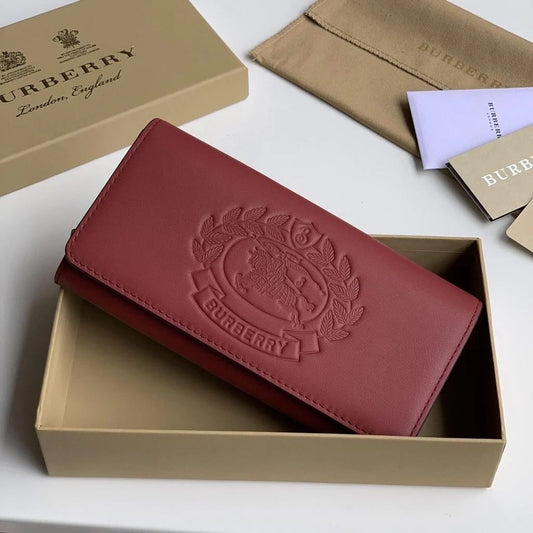 BURBERRY EQUESTRIAN KNIGHT EMBOSSED CALFSKIN LEATHER LONG WALLET