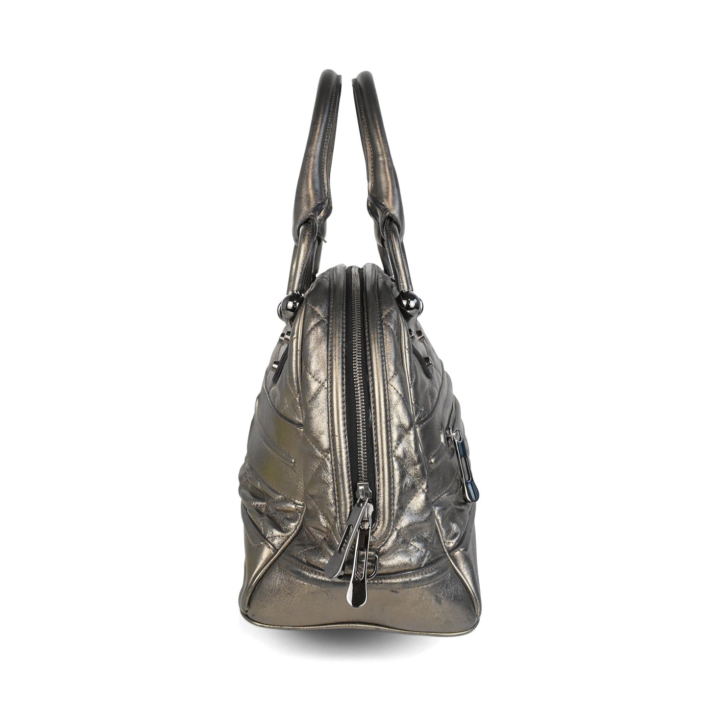 Burberry Metallic Bowler Leather Silver Tote Bag