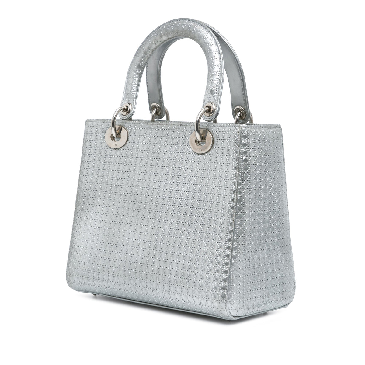 Silver Dior Medium Metallic Patent Microcannage Lady Dior Satchel Rovelle Bags