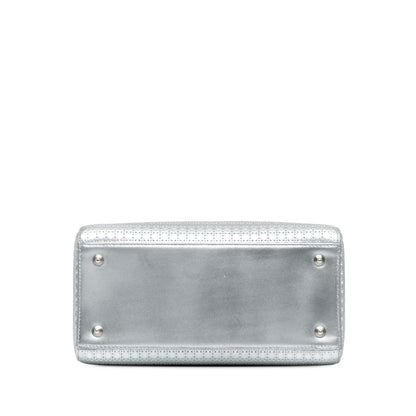 Silver Dior Medium Metallic Patent Microcannage Lady Dior Satchel Rovelle Bags