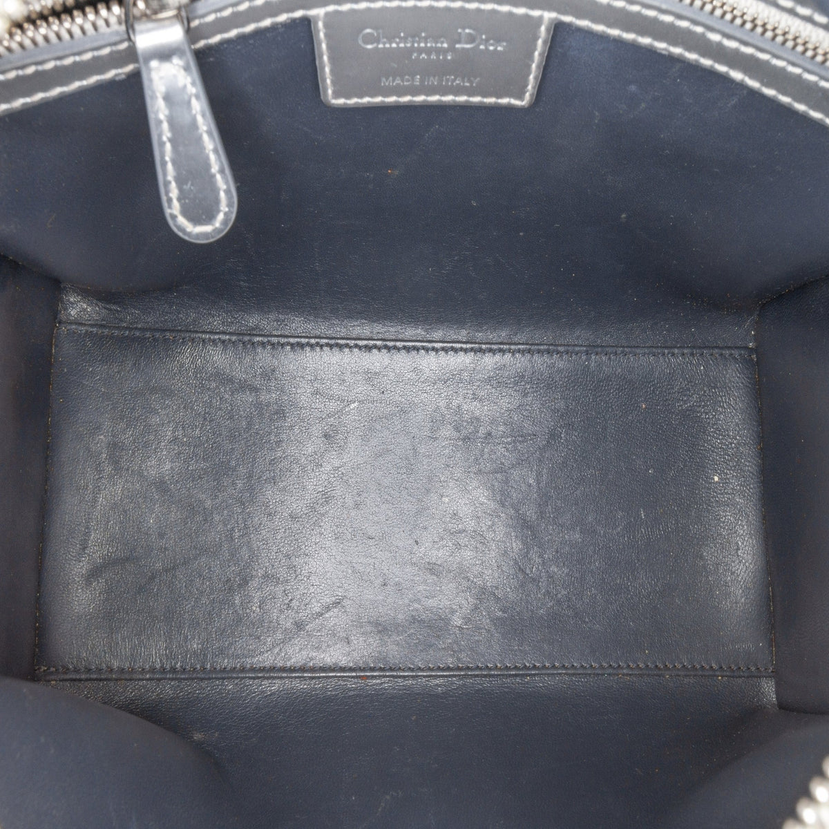 Silver Dior Medium Metallic Patent Microcannage Lady Dior Satchel Rovelle Bags
