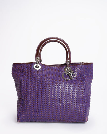 Christian Dior Purple Soft Leather Top Handle Woven Tote Rovelle Bags