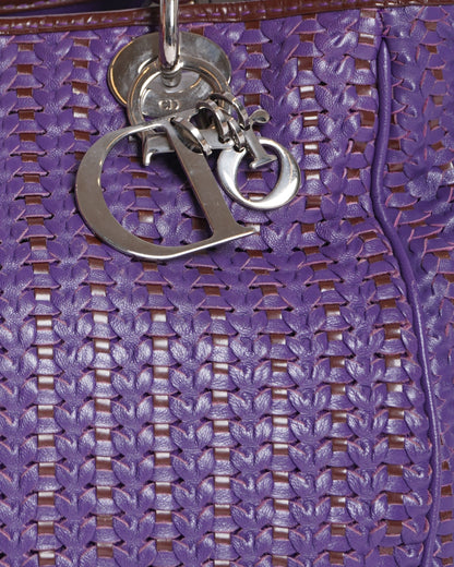 Christian Dior Purple Soft Leather Top Handle Woven Tote Rovelle Bags