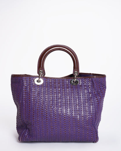 Christian Dior Purple Soft Leather Top Handle Woven Tote Rovelle Bags