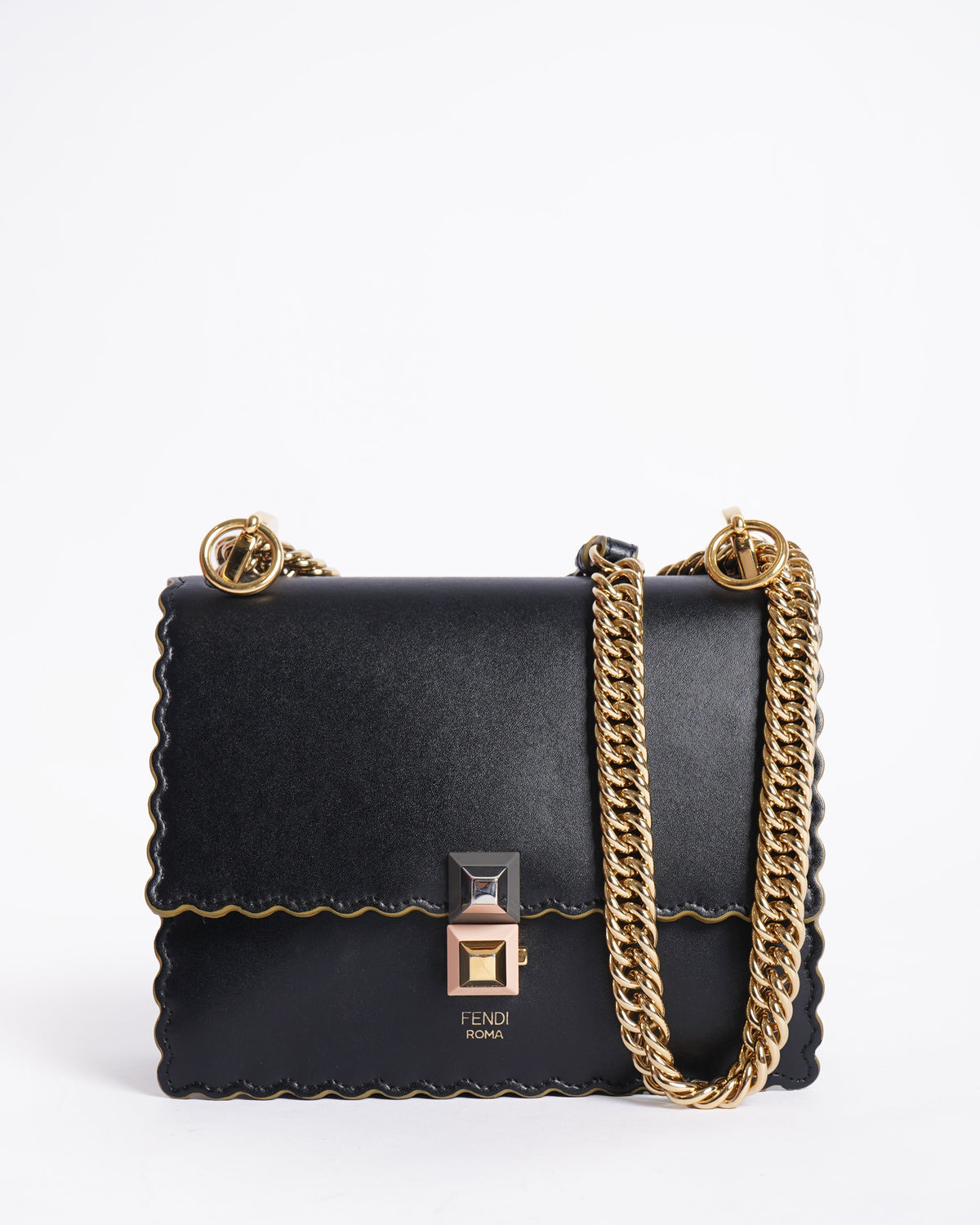 Fendi Black Kan Scalloped Shoulder Bag Rovelle Bags