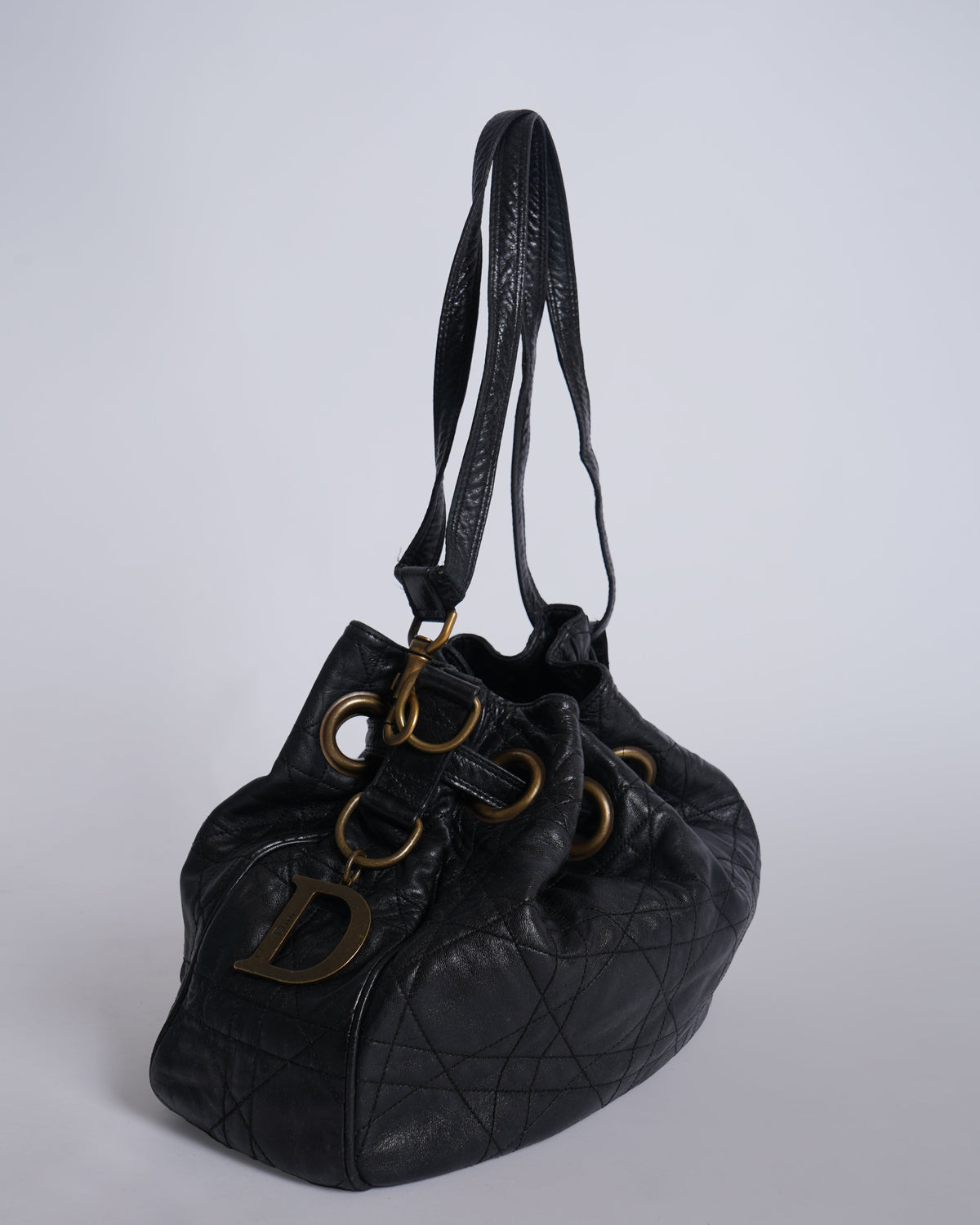 Dior Black Cannage Leather Miss Dior Drawstring Bag Rovelle Bags
