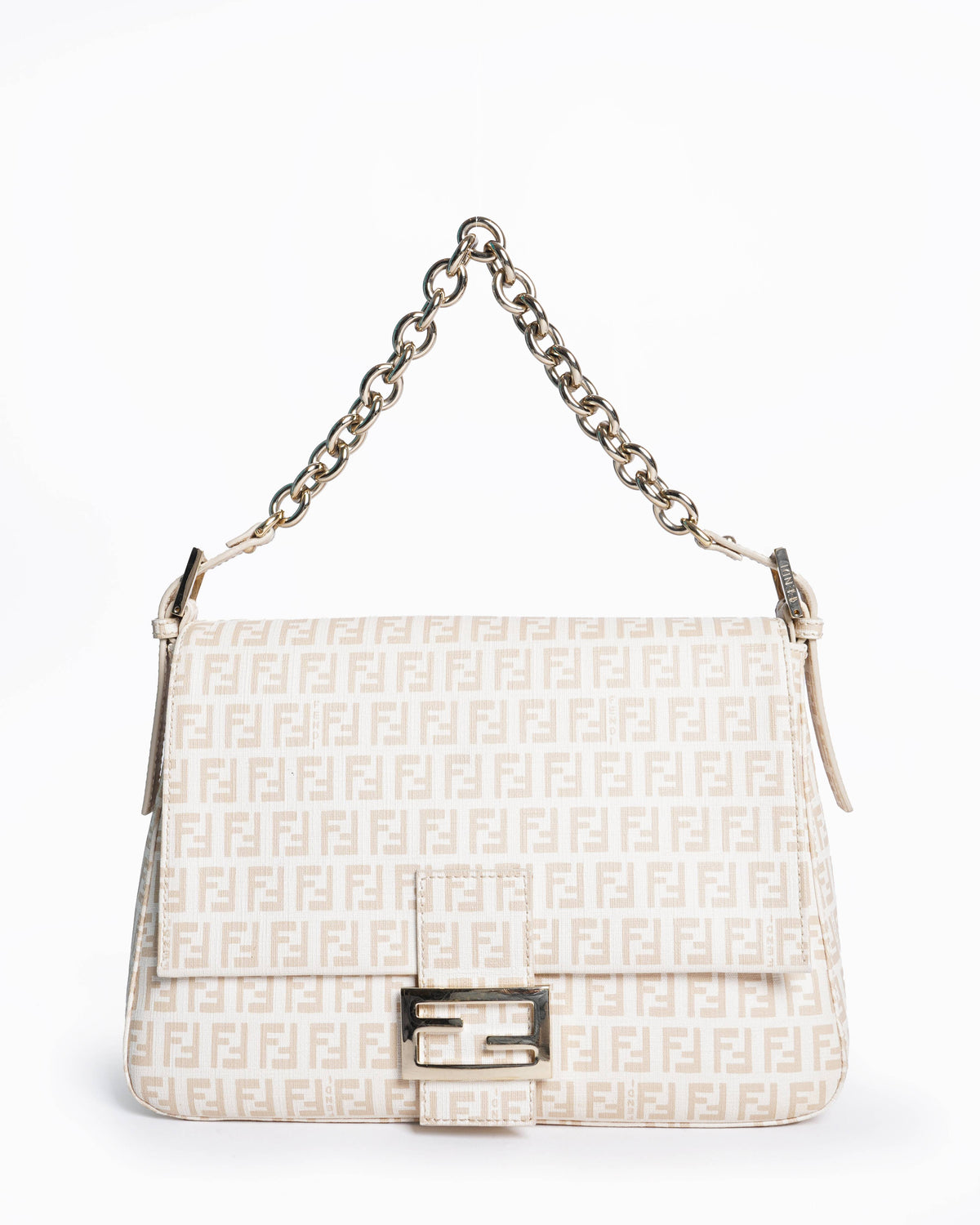 Fendi Cream/Light Gold Zucchino Canvas Mama Forever Shoulder HandBag Rovelle Bags