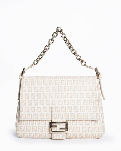 Fendi Cream/Light Gold Zucchino Canvas Mama Forever Shoulder HandBag Rovelle Bags
