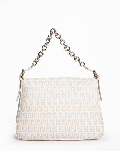 Fendi Cream/Light Gold Zucchino Canvas Mama Forever Shoulder HandBag Rovelle Bags