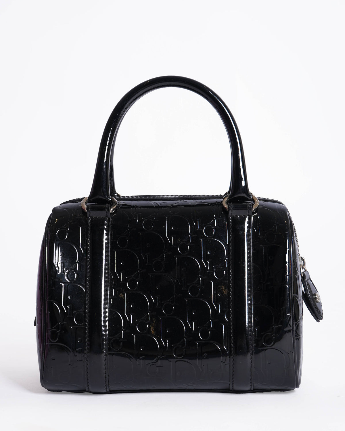 Christian Dior Boston Bag In Black Monogram Patent Leather Rovelle Bags