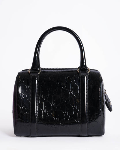 Christian Dior Boston Bag In Black Monogram Patent Leather Rovelle Bags