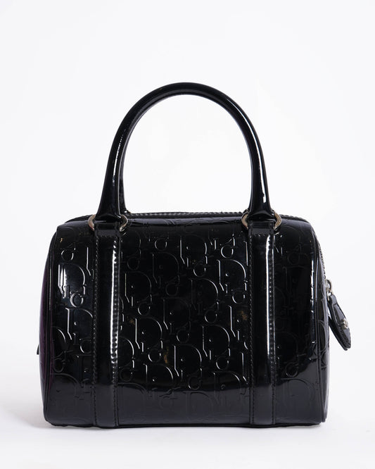 Christian Dior Boston Bag In Black Monogram Patent Leather Rovelle Bags