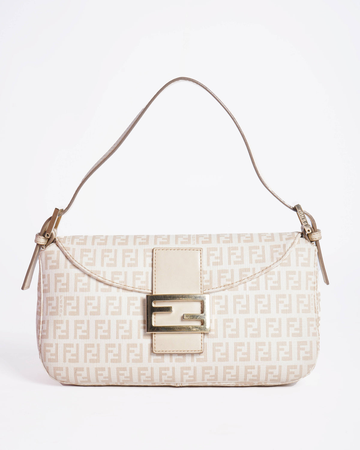 Fendi Zucchino Canvas Mamma Baguette Shoulder Bag Beige Rovelle Bags