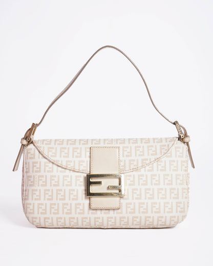 Fendi Zucchino Canvas Mamma Baguette Shoulder Bag Beige Rovelle Bags