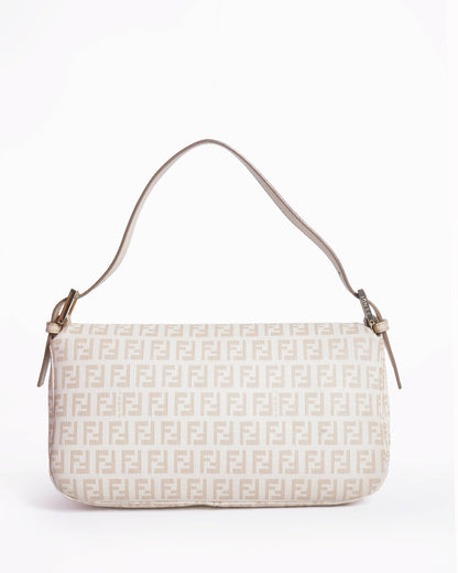 Fendi Zucchino Canvas Mamma Baguette Shoulder Bag Beige Rovelle Bags
