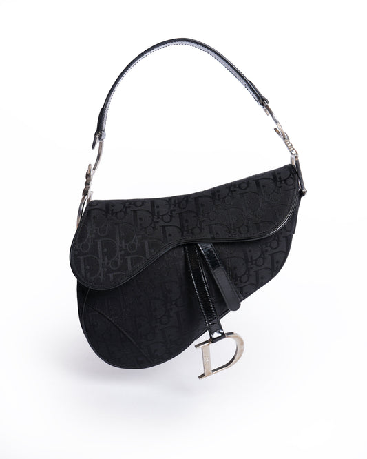 Christian Dior Saddle Bag In Black Signature Canvas Logo Rovelle Bags