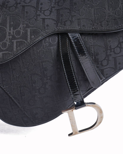 Christian Dior Saddle Bag In Black Signature Canvas Logo Rovelle Bags
