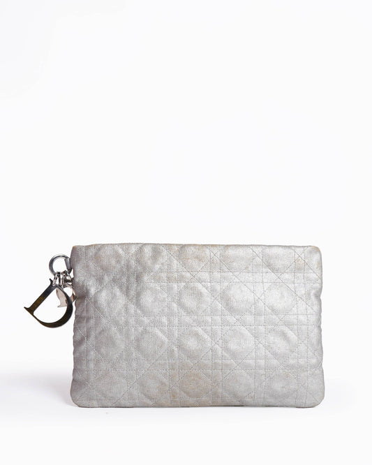 Christian Dior Silver Cannage Coated Canvas Panarea Clutch Rovelle Bags