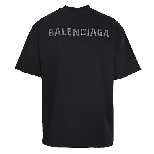 Balenciaga Short-Sleeve T-Shirt with Front and Back Rhinestone Embellishments