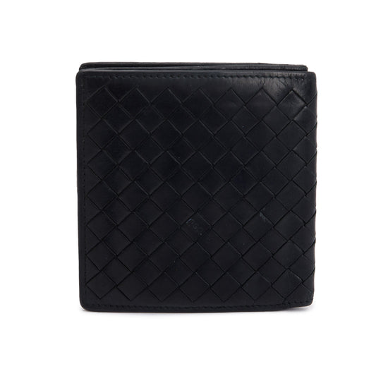 Bottega Veneta Black Intrecciato Leather Bi-Fold Wallet