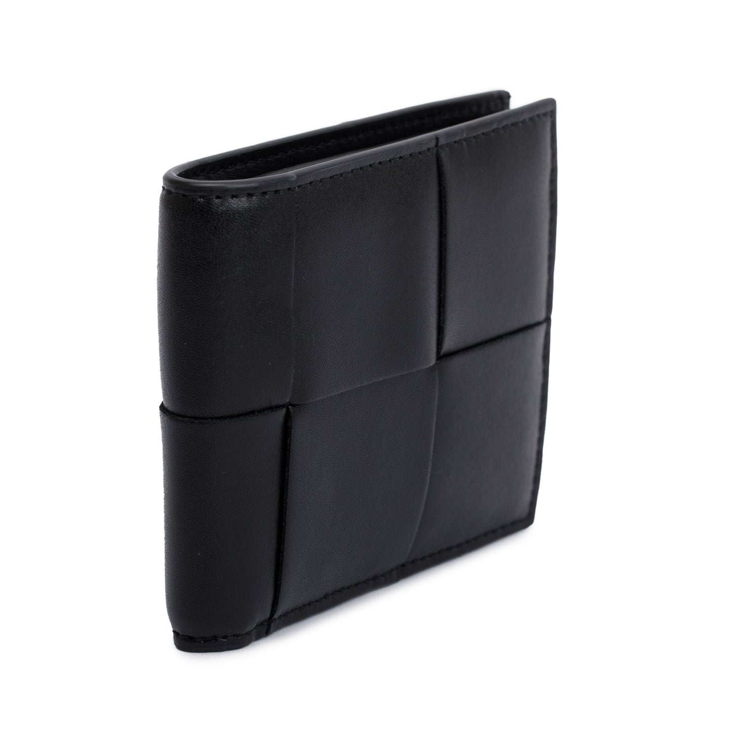 Bottega Veneta Black Intrecciato Leather Cassette Bi-Fold Wallet