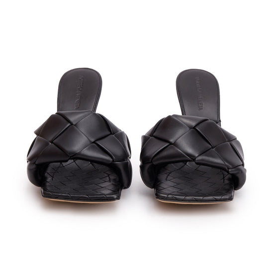 Bottega Veneta Black Lambskin Leather Padded Lido Mule Sandals, Size 38