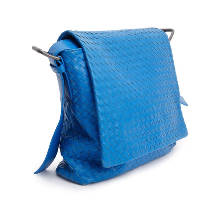 Bottega Veneta Blue Intrecciato Leather Large Cobble Messenger Bag