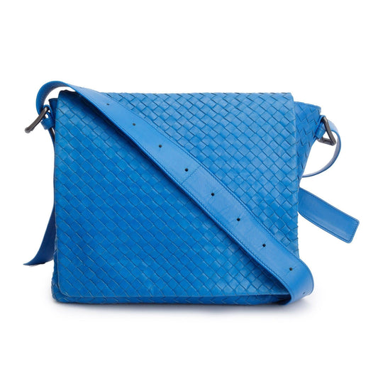 Bottega Veneta Blue Intrecciato Leather Large Cobble Messenger Bag