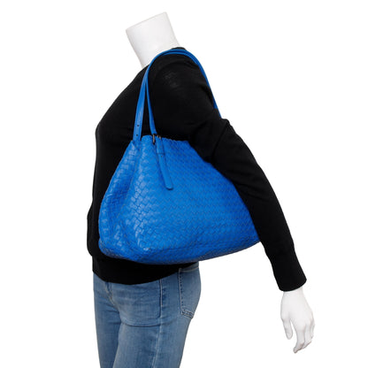 Bottega Veneta Blue Intrecciato Leather Medium Cesta Tote
