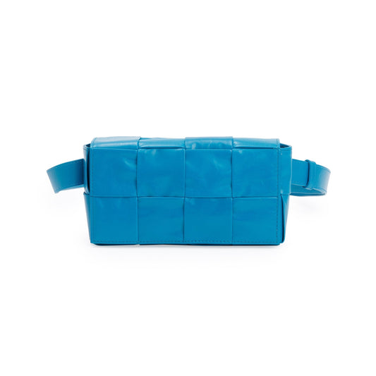 Bottega Veneta Blue Nappa Leather Intrecciato Cassette Belt Bag