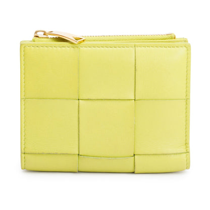 Bottega Veneta Green Intrecciato Calfskin Leather Small Cassette Bi-Fold Zip Wallet