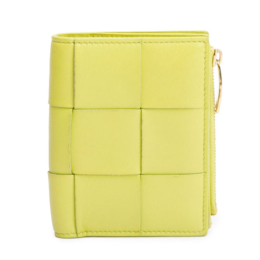 Bottega Veneta Green Intrecciato Calfskin Leather Small Cassette Bi-Fold Zip Wallet