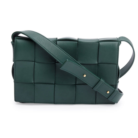 Bottega Veneta Green Intrecciato Lambskin Leather Classic Cassette Bag