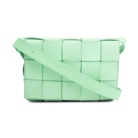 Bottega Veneta Green Leather Intrecciato Classic Cassette Bag