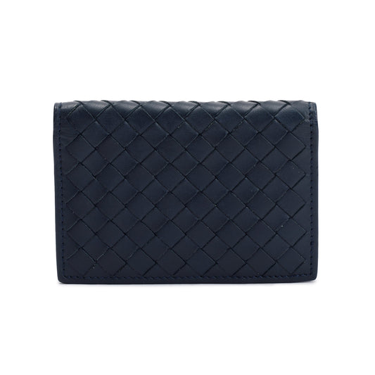 Bottega Veneta Navy Intrecciato Leather Flap Card Case