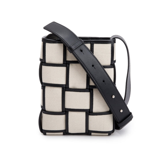 Bottega Veneta Neutral Intrecciato Canvas Leather Trim Small Cassette Bucket Bag