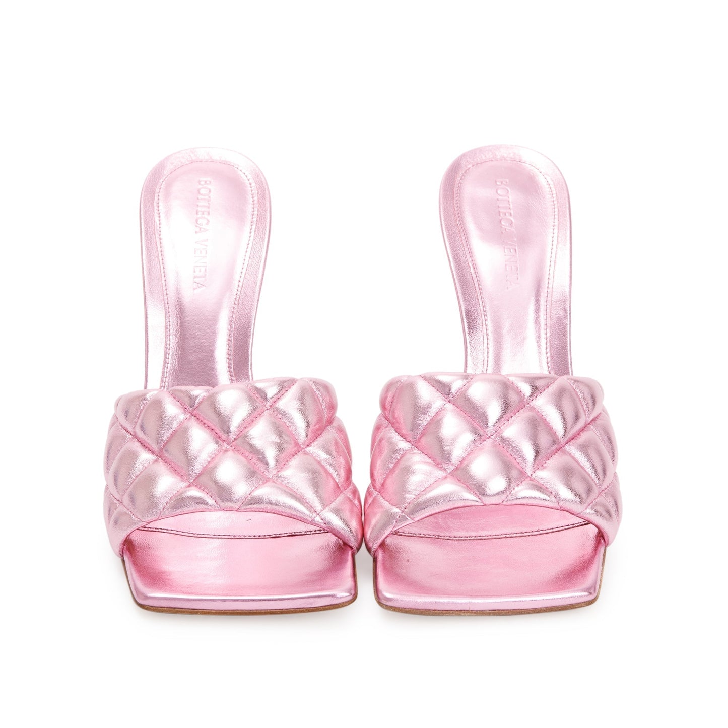 Bottega Veneta Pink Metallic Lambskin Leather Padded Sandals, Size 38