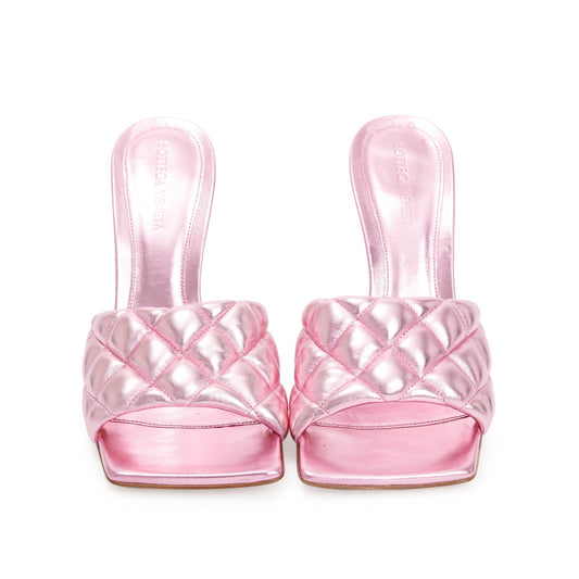 Bottega Veneta Pink Metallic Lambskin Leather Padded Sandals, Size 38