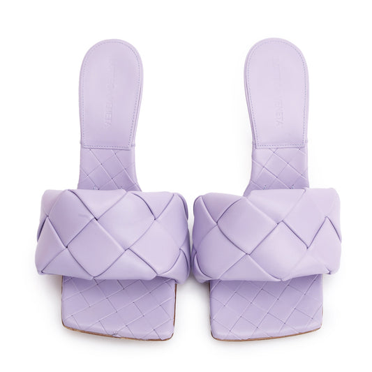 Bottega Veneta Purple Lambskin Leather Padded Lido Mule Sandals, Size 37.5