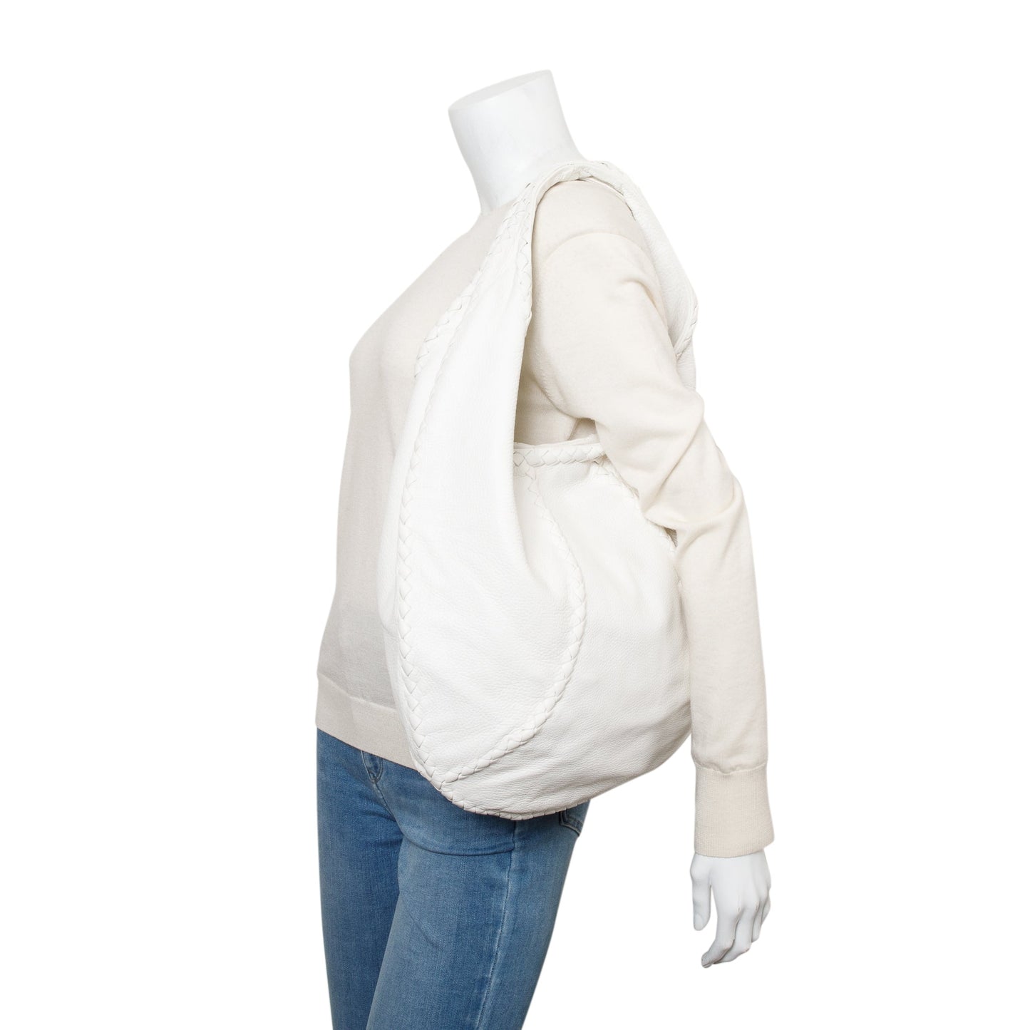 Bottega Veneta White Intrecciato Leather Cervo Hobo
